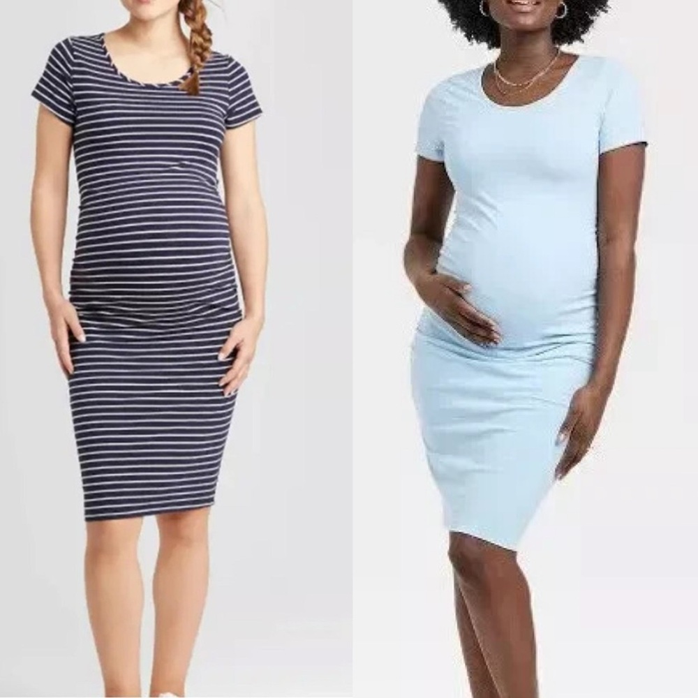 Maternity Bodycon Dress - Navy Stripe & Light Blue